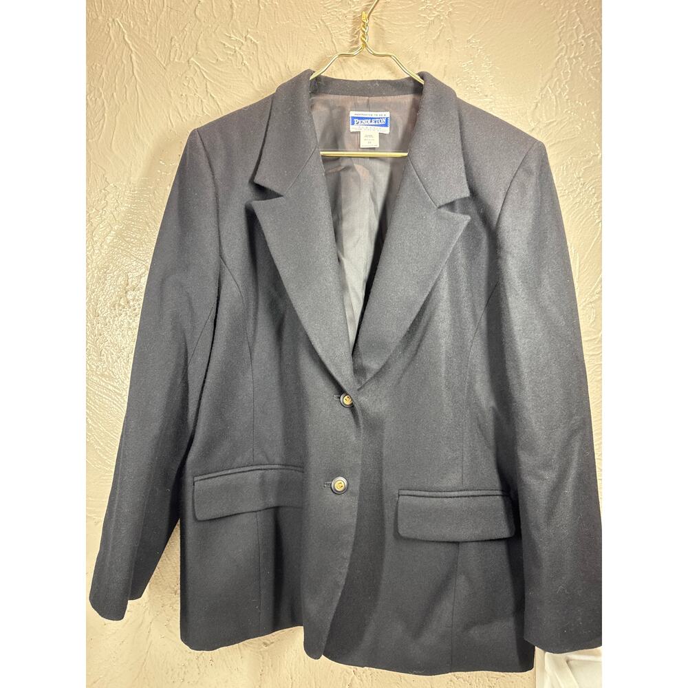 Pendleton Blazer Womens 100% Virgin Wool Black Lined Thick Shoulder Pads Size 16